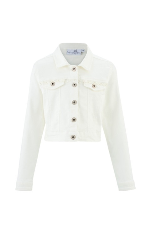 Happy girls Jeans Jacke mit Perlen ecru