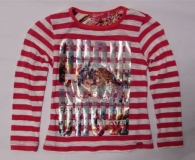 Carbone Langarmshirt Streifen mit Print pink-weiss
