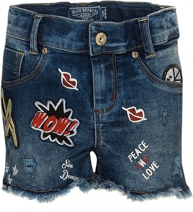 Blue Effect Mädchen Jeans-Short Patches blue denim Blue Effect Mädchen Jeans-Short Patches blue denim