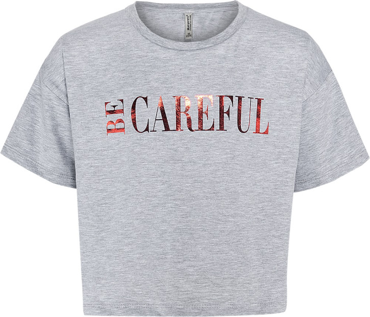 Blue Effect Mädchen Boxy T-Shirt BE CAREFUL hellgrau melange Blue Effect Mädchen Boxy T-Shirt BE CAREFUL hellgrau melange