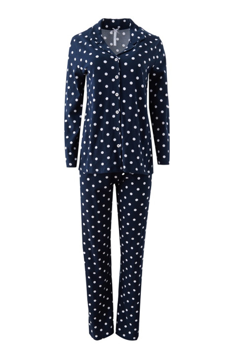 Louis & Louisa Damen Pyjama Damen Knopfleiste dunkelblau Pünktchen allover Louis & Louisa Damen Pyjama Damen Knopfleiste dunkelblau Pünktchen allover
