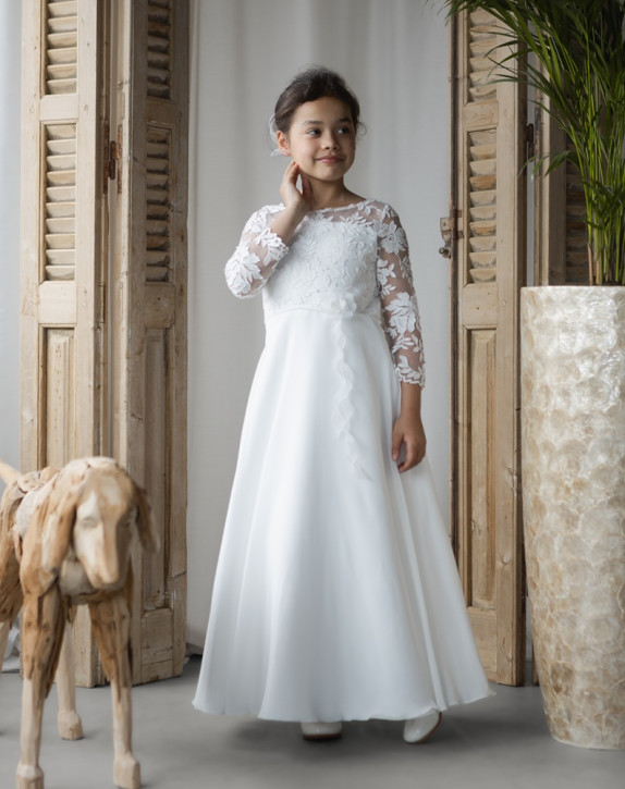 MONNY Kommunionkleid KANT CREPE lange Arme 26-06 lang ecru