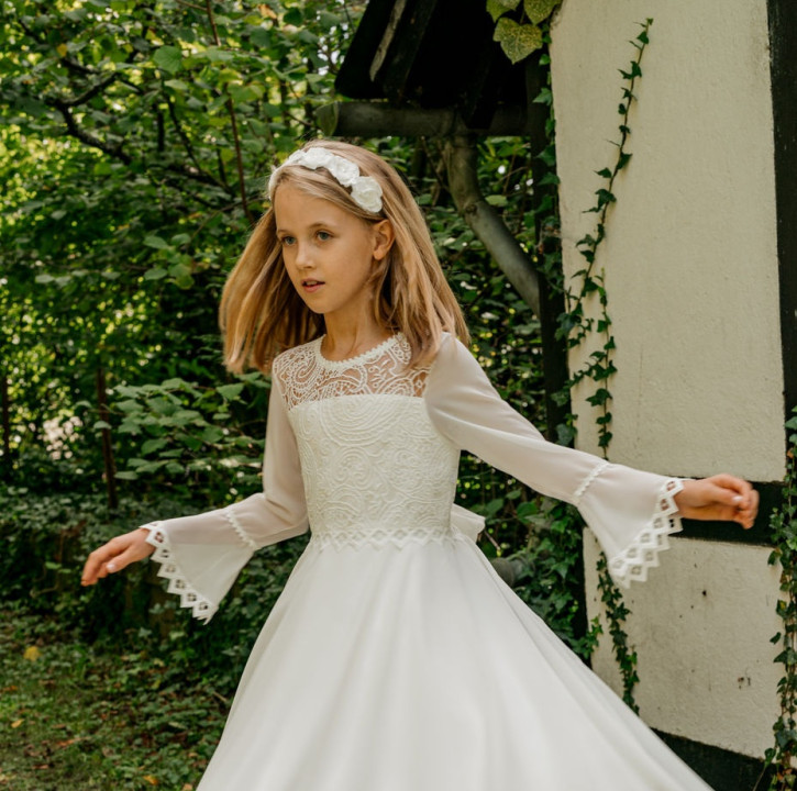MONNY Kommunionkleid KANT CREPE MOUW 25-124 8/10-lang ecru