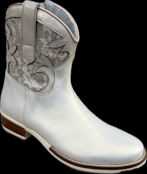 CONCEPT. Leder Stiefelette mit Spitzendetails beige perlmutt
