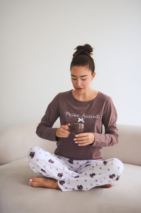Louis & Louisa Damen Pyjama MEINE AUSZEIT braun allover