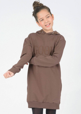 Blue Effect Mädchen Langarm-Kleid Kapuzen-Sweat-Kleid GOOD VIBES schoko