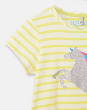 Joules Mädchen T-Shirt PIXIE Streifen Pferd gelb weiß 104- 4y