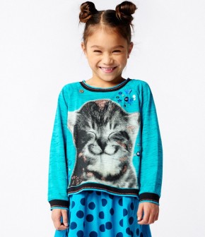 Mim-Pi Pullover/Sweater Katze türkis meliert