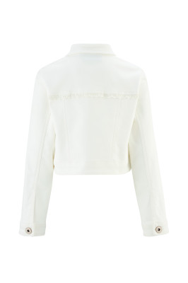 Happy girls Jeans Jacke mit dezenter Blumenstickerei ecru