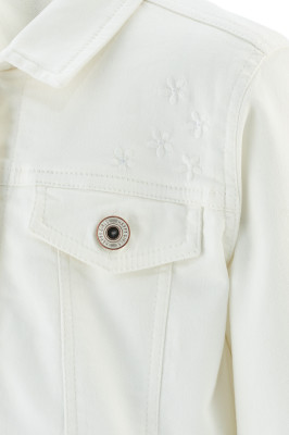 Happy girls Jeans Jacke mit dezenter Blumenstickerei ecru