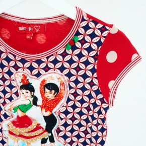 Mim-Pi Kurzarm-Kleid Flamenco-Tänzer rot-weiß-blau