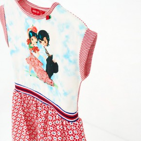 Mim-Pi Kurzarm-Kleid Flamenco-Tänzer rot-weiß