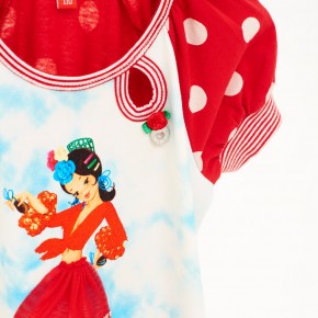 Mim-Pi Kurzarm-Kleid Flamenco-Tänzerin Punkte rot-weiß 128