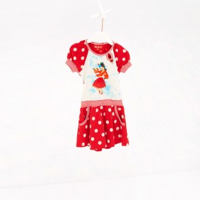 Mim-Pi Kurzarm-Kleid Flamenco-Tänzerin Punkte rot-weiß 128