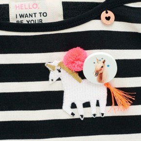 Mim-Pi Langarm-Shirt/Longsleeve Streifen Einhorn schwarz weiß 116