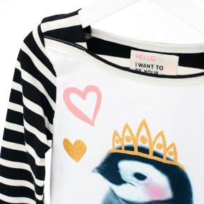 Mim-Pi Langarm-Shirt/Longsleeve Streifen Pinguin schwarz weiß 116