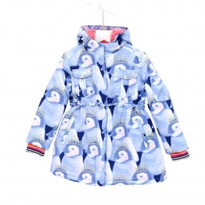 Mim-Pi Winter-Jacke/-Mantel Pinguine taubenblau mit Kapuze