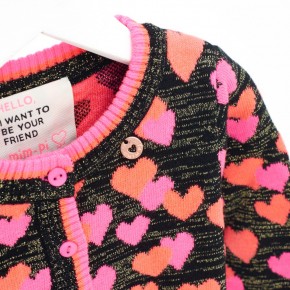 Mim-Pi Cardigan/Strickjacke Herzen schwarz pink