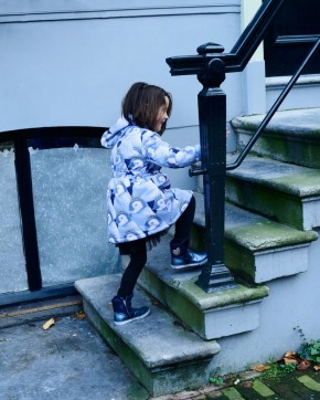 Mim-Pi Winter-Jacke/-Mantel Pinguine taubenblau mit Kapuze