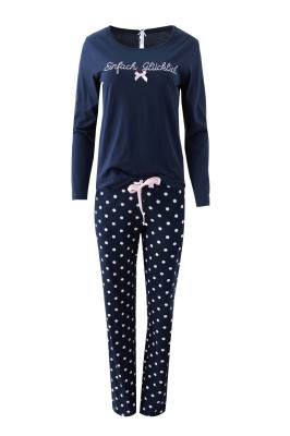 Louis & Louisa Damen Pyjama EINFACH GLÜCKLICH dunkelblau Pünktchen allover