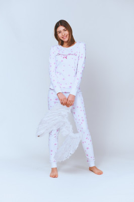 Louis & Louisa Damen Pyjama STERNENWÜNSCHE weiß allover