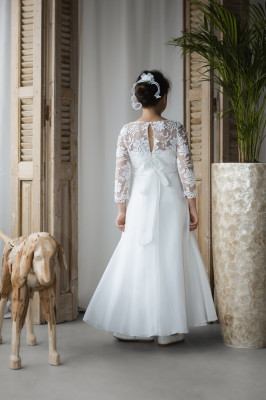 MONNY Kommunionkleid KANT CREPE lange Arme 26-06 lang ecru