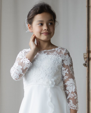 MONNY Kommunionkleid KANT CREPE lange Arme 26-06 lang ecru