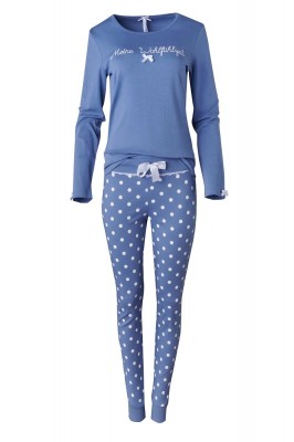 Louis & Louisa Damen Pyjama / Schlafanzug MEINE WOHLFÜHLZEIT  infinity blue allover L