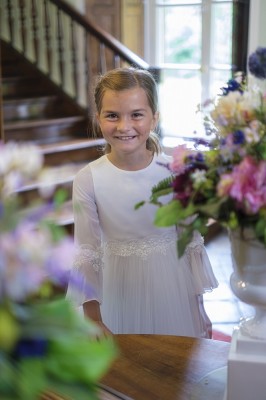 MONNY Kommunionkleid CREPE TULE 22-17 lang ecru Blüten 146