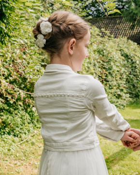 MONNY Jeans Jacke mit Perlenband große Perlen 25-142 ecru