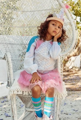 Mim-Pi Strick-Cardigan Ajour silber powder-pink powder-blau 140