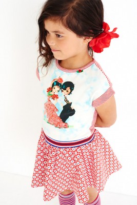 Mim-Pi Kurzarm-Kleid Flamenco-Tänzer rot-weiß