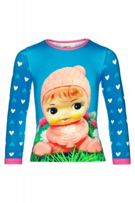 Mim-Pi Langarm-Shirt/Longsleeve Püppchen blau weiß 116 - 6y